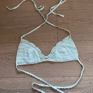 Blue crotchet bra letter festival top